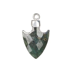 Drop 1pkg1, sterling silver / silver-plated copper / emerald, 20x14mm hand-cut faceted arrowhead