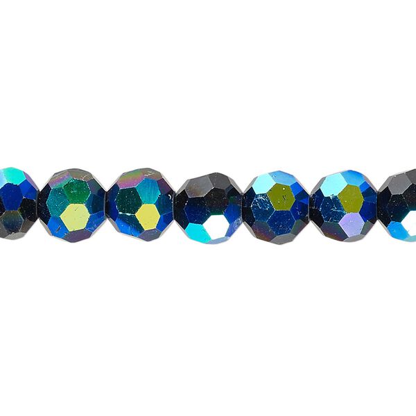Bead 1pk 32 facets opaque black AB, Celestial Crystal&reg; 8mm round 15.5-16 inch image number 0