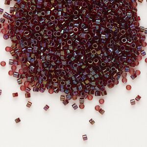 Seed bead, Delica&reg;, glass, pkg/50g, #11 round, translucent ruby-lined luster ruby (DB-0296).