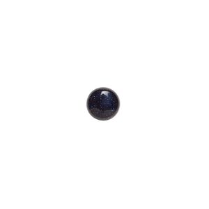 Cabochon, blue goldstone (glass) (man-made), 7mm calibrated round. Sold per pkg of 10.