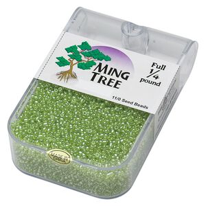 Seed bead, Ming Tree&trade;, glass, pkg/1/4 pound, #11 round, translucent luster lime green.