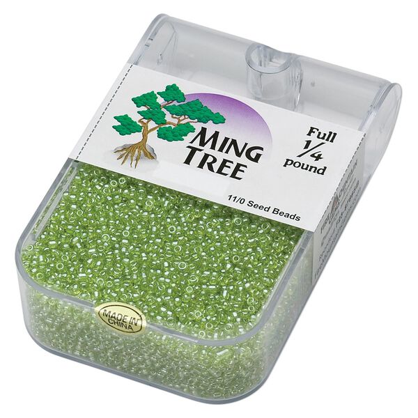 Seed bead, Ming Tree&trade;, glass, pkg/1/4 pound, #11 round, translucent luster lime green. image number 0