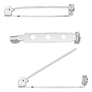 Pin back 1pkg10 silver-plated, 1.25 inch / locking bar, steel