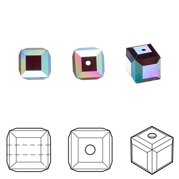 Bead 6pk garnet AB, Crystal Passions&reg; 8mm cube 5601 image number 0