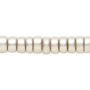 Bead 1pkg1, Taiwanese cheesewood (coated), painted metallic platinum, 8x4mm rondelle, 15-1/2 to 16 inches.