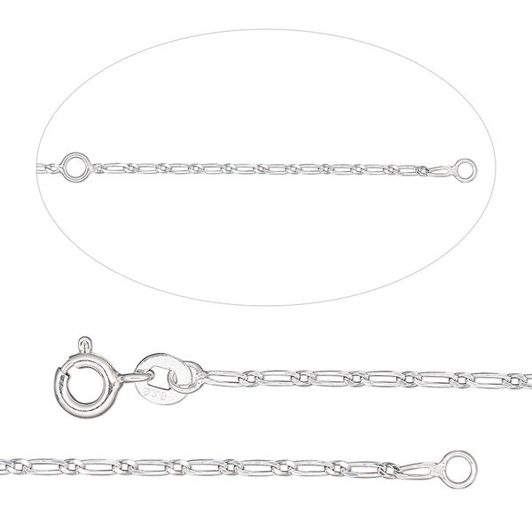 Chain 1pkg1 sterling silver figaro, 1.3mm / springring clasp, Gossamer 2N1&trade; adjustable 18 & 20 inch image number 0