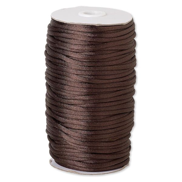 Cord, Satinique&trade;, satin, dark brown, 4mm large. Sold per 150-foot spool. image number 0