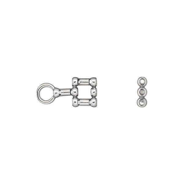 Crimp end 1pkg2 sterling silver, 15x8mm tube / 1mm inside diameter, 3-strand / antiqued / JBB Findings image number 0