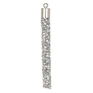 Focal, glass / resin / imitation rhodium-finished brass, silver, 53x6mm stick. Sold per pkg of 4.