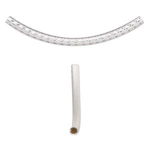 Bead 1pkg2 silver-plated, 51x13mm curved tube, brass