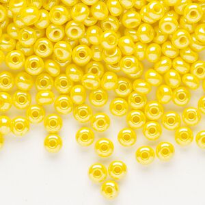 Seed bead, Preciosa Ornela, glass, opaque luster yellow, #6 rocaille. Sold per 50-gram pkg.