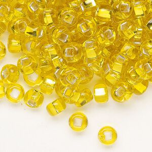 Seed bead, Preciosa Ornela, glass, transparent silver-lined yellow amber, #2 rocaille with square hole. Sold per 50-gram pkg.