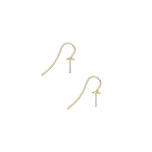 Ear wire fishhook 1pkg10 gold-plated, 17.5mm with 5mm cup / 7.5mm peg / fits up to 6mm bead round setting, 19 gauge brass 5 pair