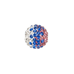 Bead, Egyptian glass rhinestone / epoxy / resin, cobalt blue / pink / white, 14mm round with pav&eacute; wave design. Sold individually.
