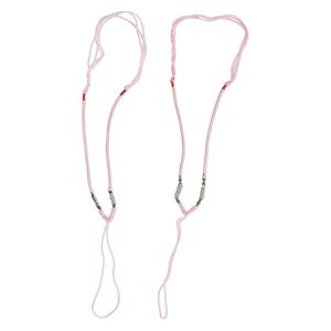 Necklace cord, macram&eacute;, imitation silk, pink and multicolored, 2-3.5mm wide with 5-1/2 inch dangle, 20 inches with slip knot closure. Sold per pkg of 2.