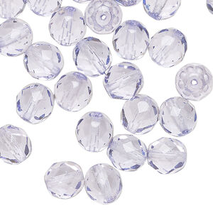 Bead, Czech fire-polished dipped d&eacute;cor glass 1pkg50, lilac, 8mm faceted round.