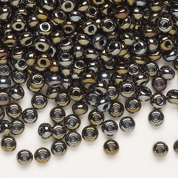 Seed bead, Preciosa Ornela, glass, opaque brown iris black, #6 rocaille. Sold per 500-gram pkg. image number 0