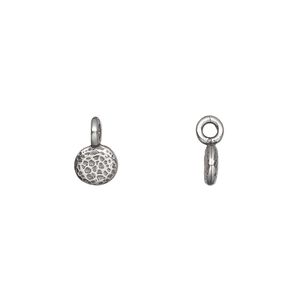 Charm, TierraCast&reg;, "Celestial" collection, pewter (tin-based alloy), 6.5mm double-sided full moon with hammered design. Sold per pkg of 4.