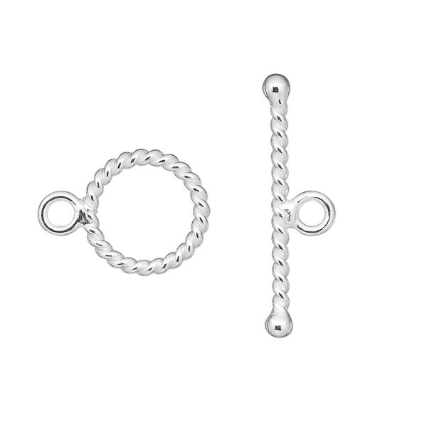 Clasp toggle 1pkg2 sterling silver, 13mm twisted, 1-strand image number 0