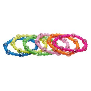 Bracelet, stretch, painted steel, assorted neon colors, 8mm oval coil, 6 inches. Sold per pkg of 6.