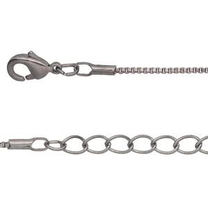 Chain 1pkg2 gunmetal-plated Venetian box, 1mm / lobster claw clasp, brass 36 inch
