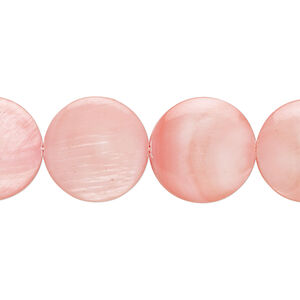Mother-of-pearl shell 1pkg1, puffed flat round bead 15 inch light pink 15-16mm