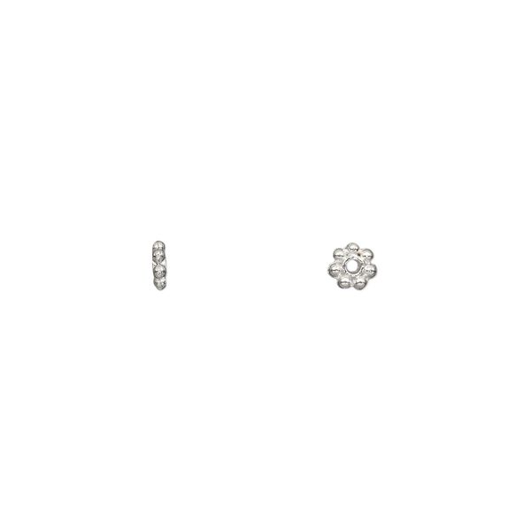 Bead 1pkg100 silver-plated "pewter", 4x0.6mm beaded rondelle image number 0