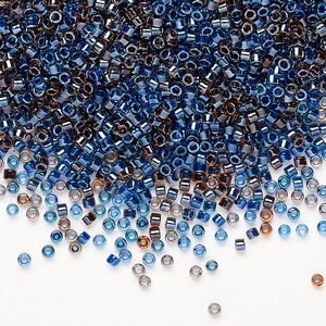 Seed bead mix, Miyuki Delica&reg;, glass, pkg/7.5g, #11 round, translucent inside dyed color luster purple/cerulean blue mix.