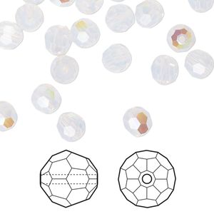 Bead 12pk white opal shimmer, Crystal Passions&reg; 6mm round 5000
