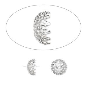 Bead cap, silver-plated brass, 8x4mm fancy round, fits 8-10mm bead. Sold per pkg of 100.
