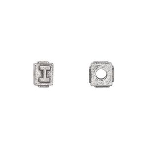Bead 1pkg4 pewter, 8x6mm rectangle / letter I, antiqued Dione&reg;