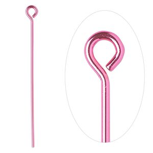 Eye pin 1pkg10 brass, 1.5 inch, 21 gauge electro-coated pink