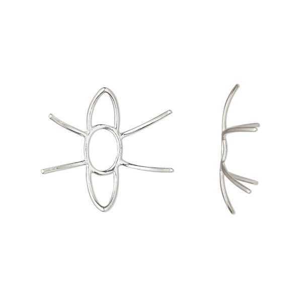 Link sterling silver 1pkg1, 20.5x19mm / 14-16mm 4-prong freeform huggie setting Amoracast&reg; image number 0