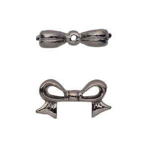 Bead 1pkg2 gunmetal-plated pewter, 22x12mm bow, fits up to 10mm cube / 2sided