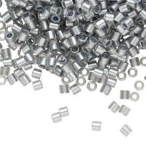 Seed bead, Delica&reg;, glass, pkg/7.5g, #8 round, translucent silver grey-lined luster crystal clear (DBL-0271).