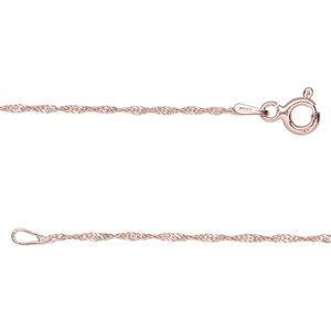 Chain 1pkg1 rose gold-plated sterling silver Singapore, 1mm / springring clasp, Gossamer&trade; 18 inch