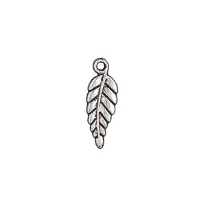 Charm, antique silver-plated "pewter" (zinc-based alloy), 16x6mm double-sided leaf. Sold per pkg of 50.