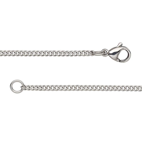 Chain, stainless steel, 1.7mm curb, 24 inches with lobster claw clasp. Sold individually. image number 0