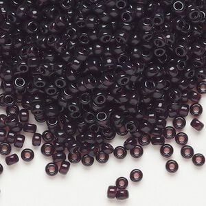 Seed bead, Miyuki, glass, pkg/250g, #8 rocaille, transparent extra dark smoky amethyst (RR-2402).