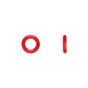 Component, Oh! Ring&trade;, silicone, red, 10mm round with 6mm hole. Sold per pkg of 300.