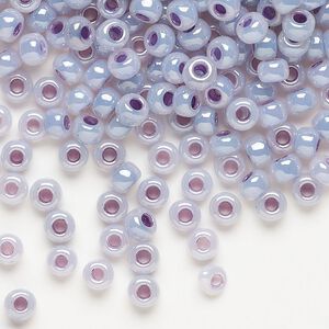 Seed bead, Miyuki, glass, pkg/250g, #6 rocaille, opaque purple luster alabaster (RR-525).