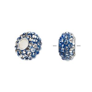 Bead 1pkg1 sterling silver, 13x8mm-14x8mm rondelle / shaded, epoxy / glass rhinestone / multi-blue & clear Dione&reg;