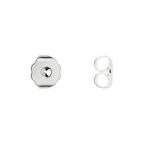 Earnut 1pkg100 silver-plated, 10x9mm scalloped round / monster, brass 50 pair