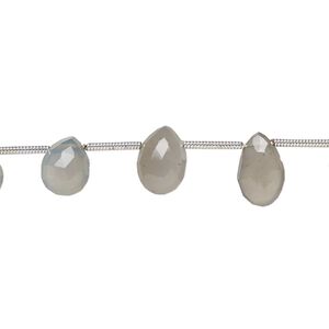 Grey moonstone 1pkg16, hand-cut top-drilled faceted puffed teardrop bead natural 6x4mm-10x6mm