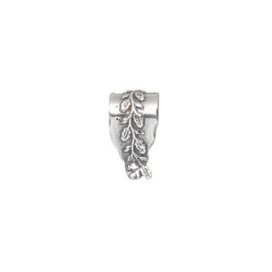 Bail, ice-pick, antiqued sterling silver, 15x8mm fancy shield with leafy vine design, 12mm grip length. Sold individually.