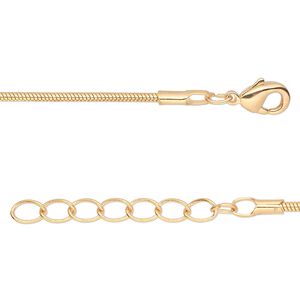 Chain 1pkg2 snake, 1.5mm / lobster claw clasp, gold-finished brass 24 inch