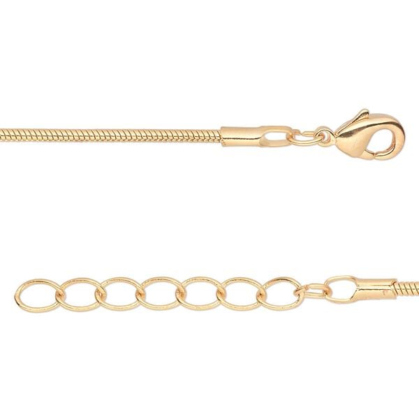 Chain 1pkg2 snake, 1.5mm / lobster claw clasp, gold-finished brass 24 inch image number 0