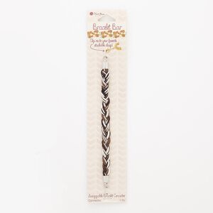 Bracelet component, nylon / silver-finished "pewter" (zinc-based alloy) / steel, black / brown / white, 8mm braided, 6 inches. Sold individually.