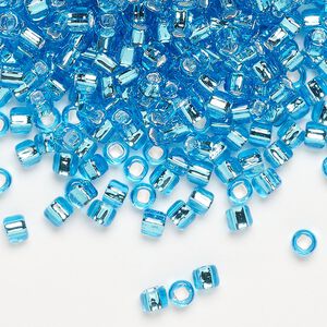 Seed bead, Dyna-Mites&trade;, glass, silver-lined translucent aqua, #6 round with square hole. Sold per 40-gram pkg.