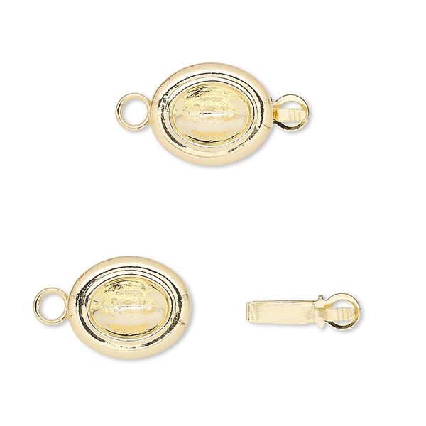 Clasp 1pkg4, Almost Instant Jewelry&reg;, tab, gold-plated brass, 13x11mm oval with 8x6mm oval setting. image number 0